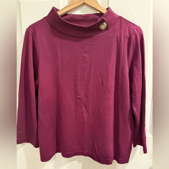 Ann Taylor Rich Purple Top Mock Neck w Button - Picture 1 of 3